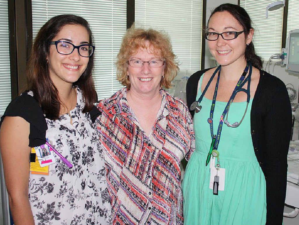 SPECIAL BOND: Lauren Jeffery, Maxine Ballinger and Dr Tatum Bond in the Special Care Nursery at Rockhampton Hospital. PHOTO: SUPPLIED SPECIAL BOND: Lauren Jeffery, Maxine Ballinger and Dr Tatum Bond in the Special Care Nursery at Rockhampton Hospital. PHOTO: SUPPLIED